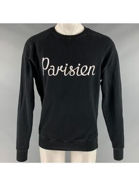 MAISON KITSUNE Size M Black White Graphic Cotton Crew-Neck Sweatshirt